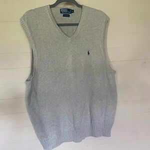 Ralph Lauren Gray V-Neck Sweater Vest with Navy Pony